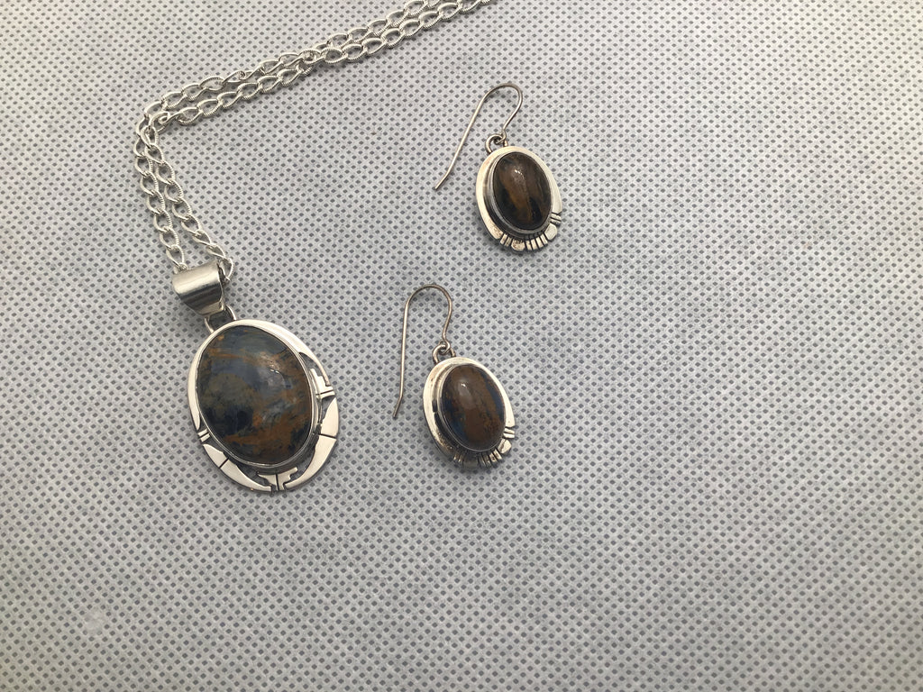 sterling Pietersite pendant shown with earrings sold separately 