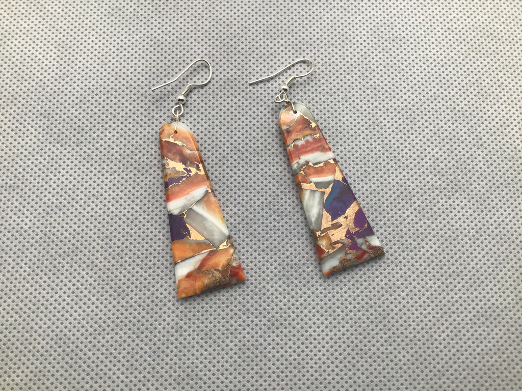 Turquoise and Spiny oyster cultured slab earrings