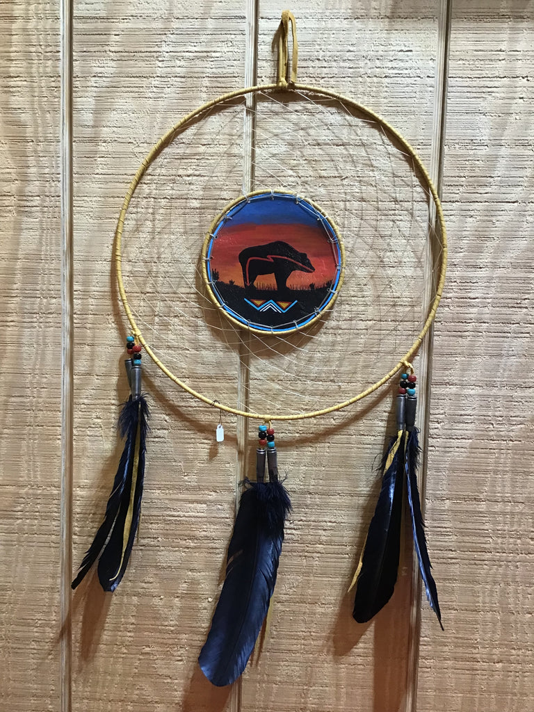 14 inch dream catcher with painted bear fetish middle