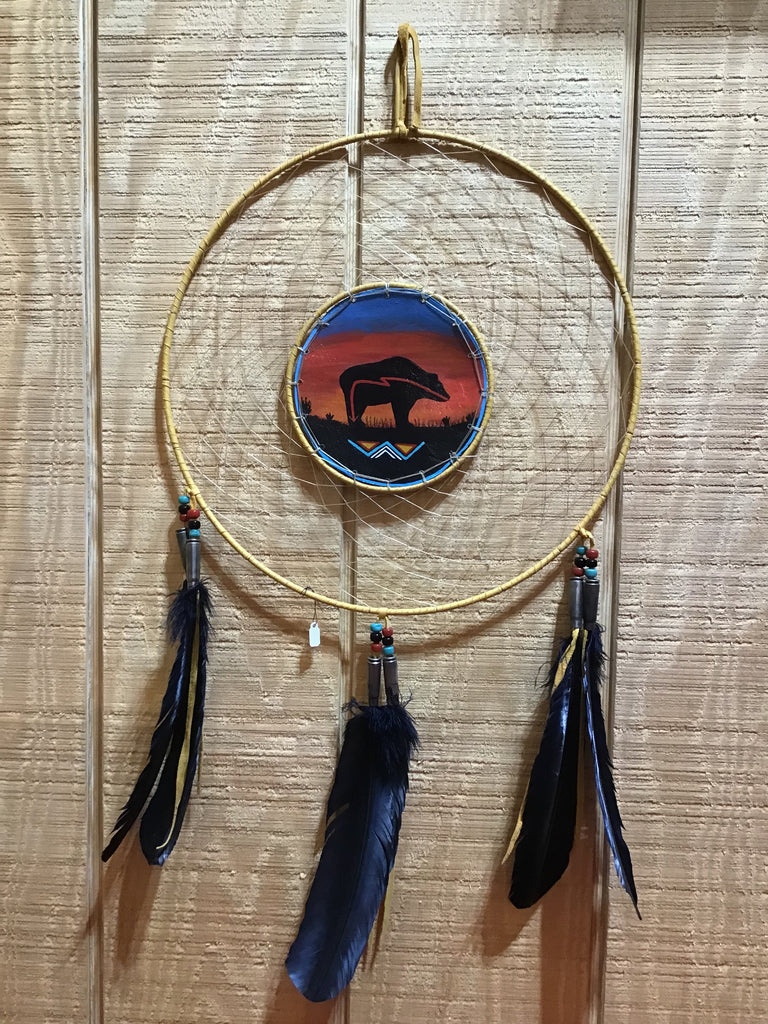 14 inch dream catcher with painted bear fetish middle