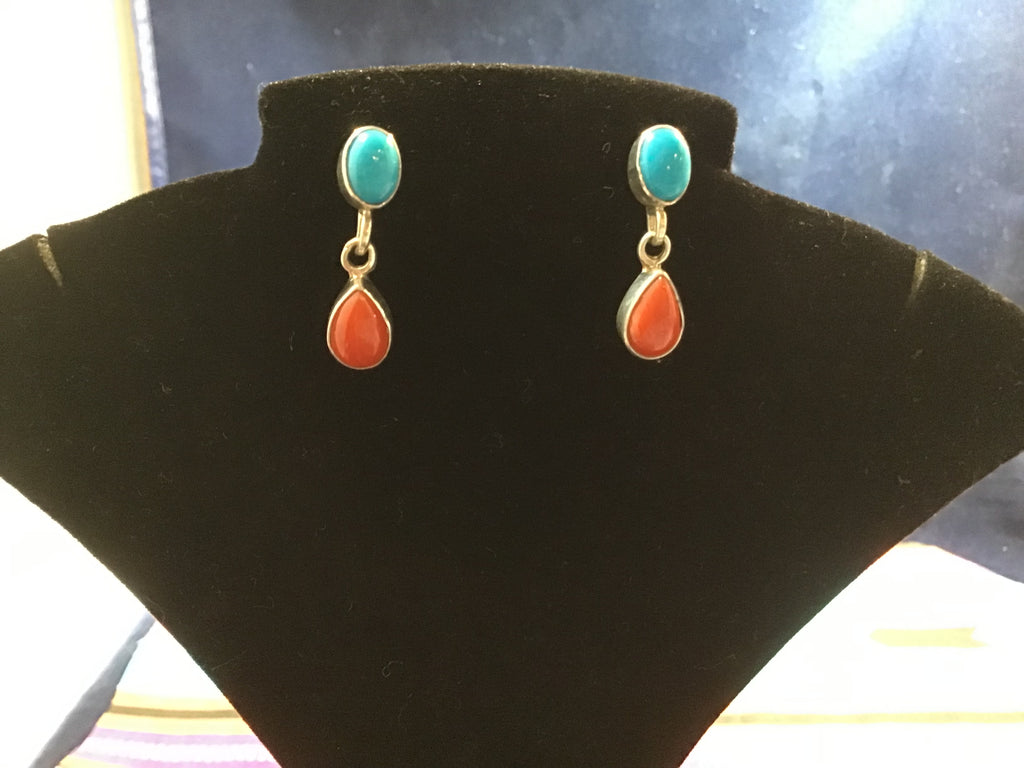Sterling Turquoise and Coral Earrings