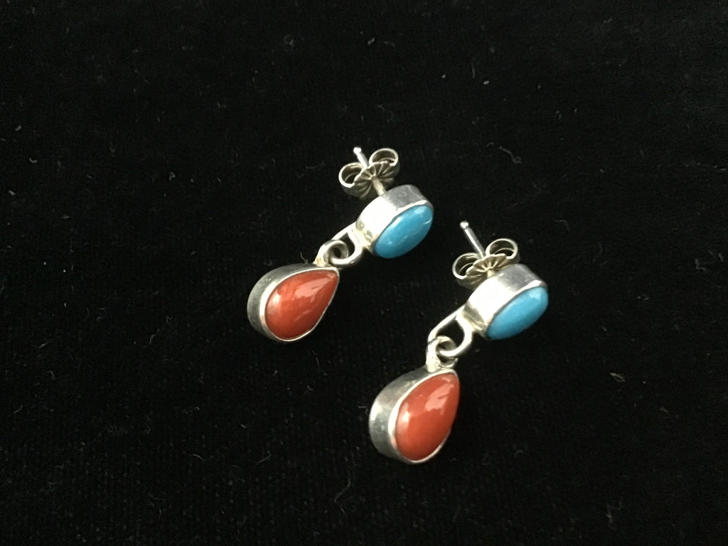 Sterling Turquoise and Coral Earrings