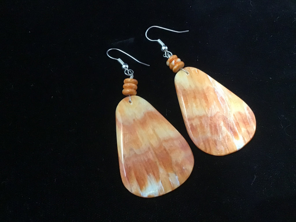 Polished Orange Spiny Oyster Shell Earrings
