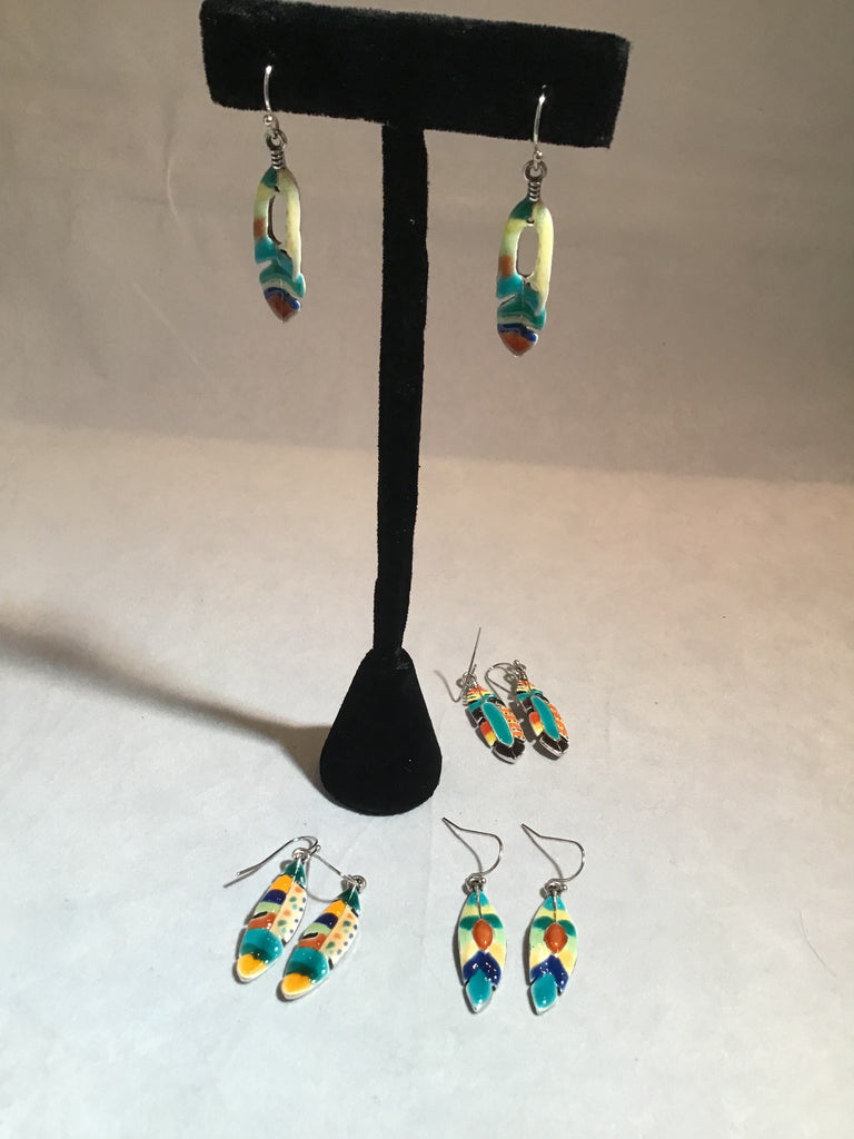 Open Middle Assorted Color Feather Earrings