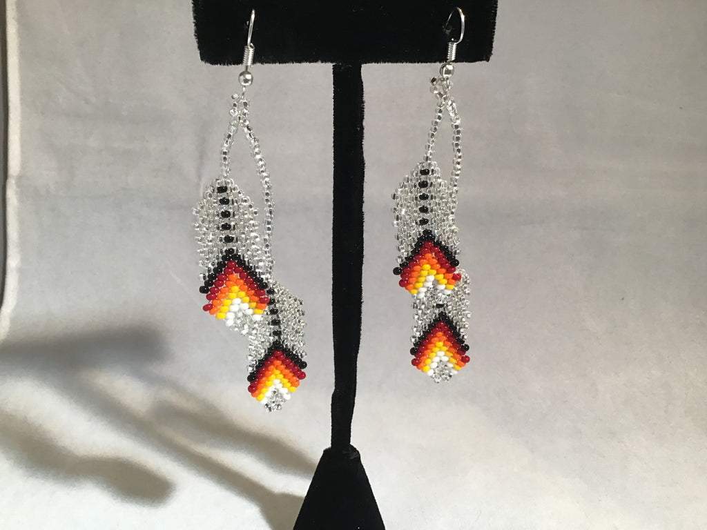 Silver Colored Seed Bead Feather Earring