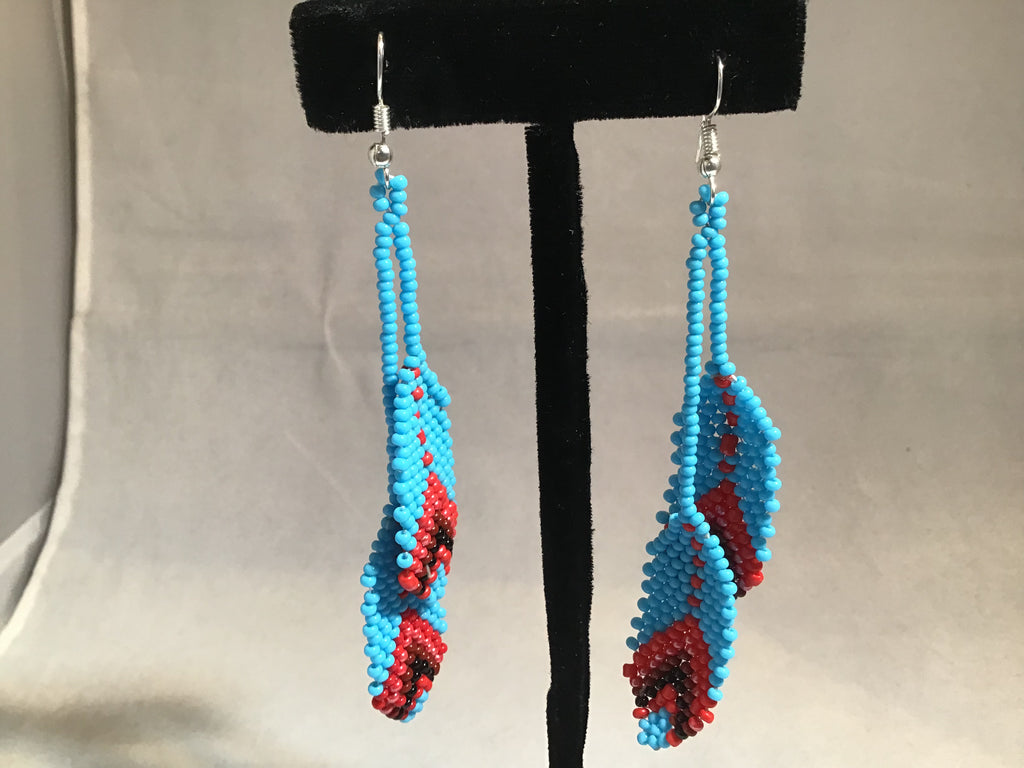 Turquoise Color Seed Bead Feather Earring