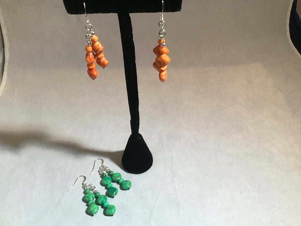 Orange Spiny Oyster or Mojave Turquoise Beaded Earrings