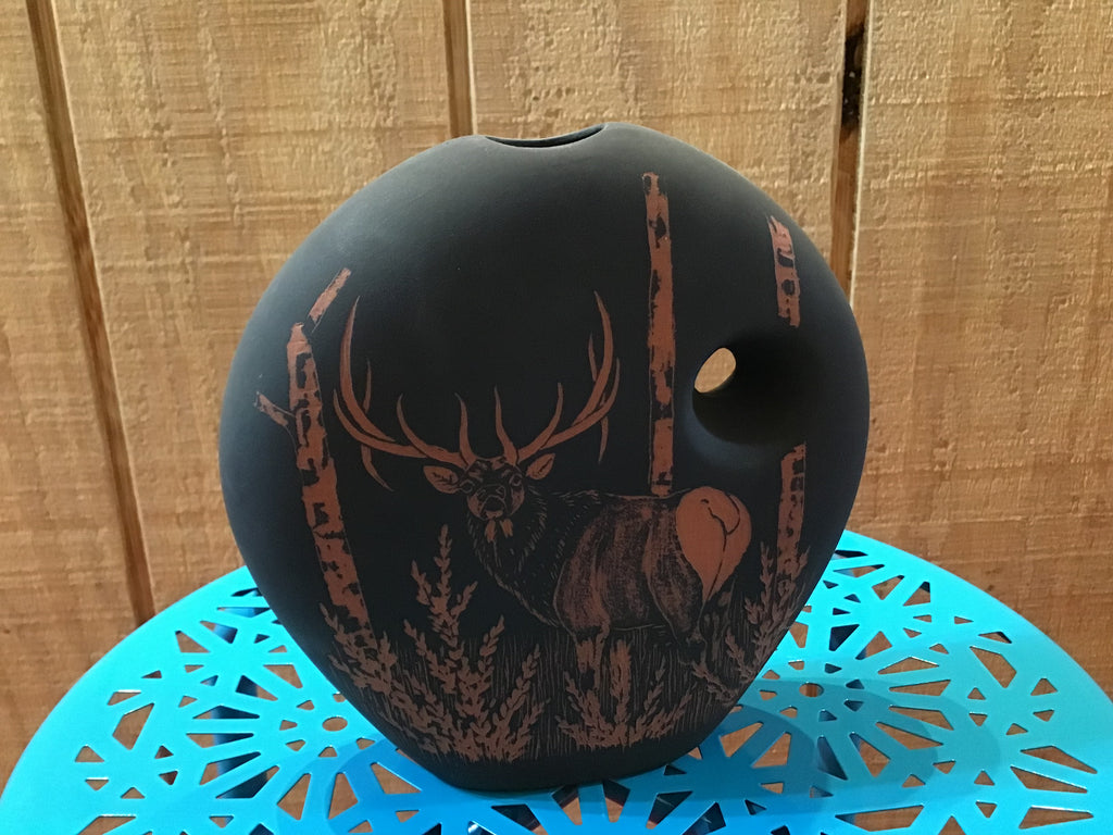 Red Clay Navajo Pottery with Elk