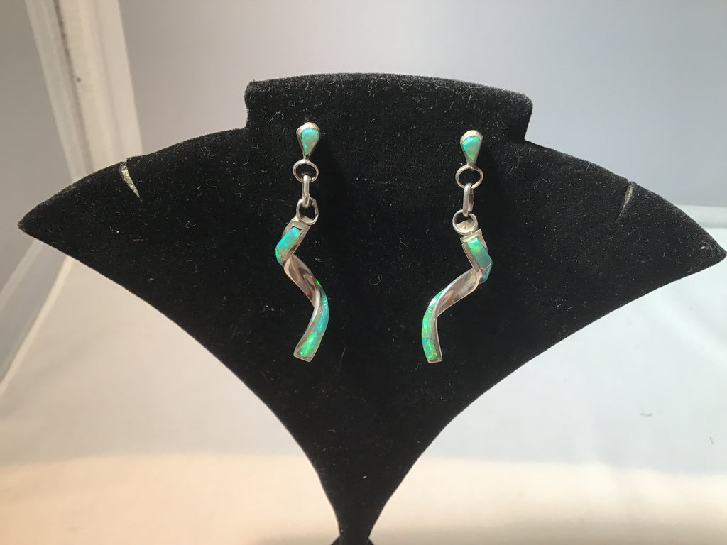 Green Fire opal Dangle Post Earrings