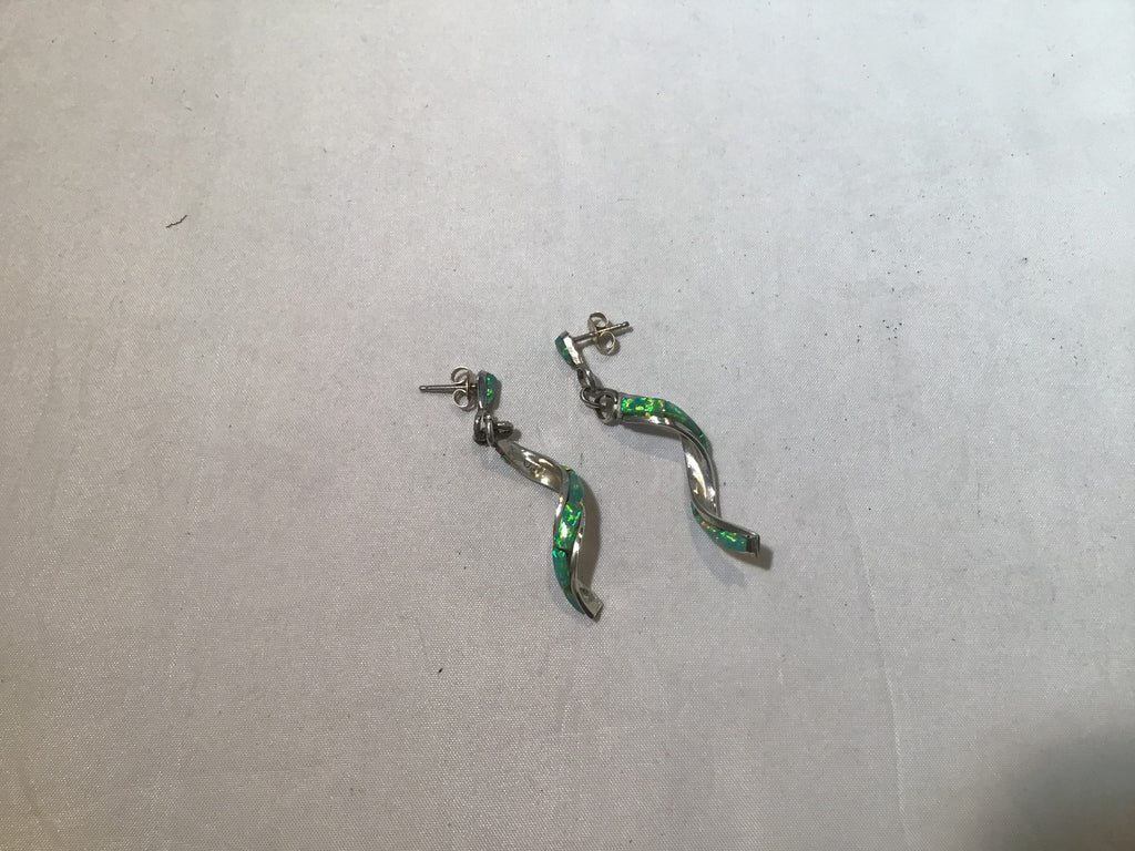 Green Fire Opal Inlaid Earrings