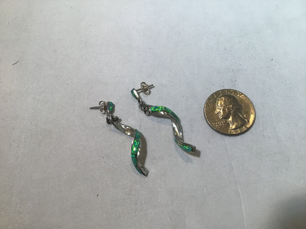 Green Fire Opal Inlaid Earrings