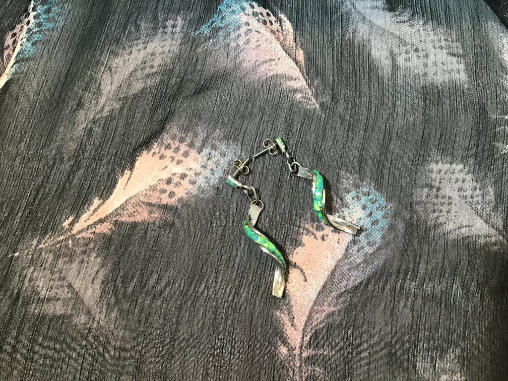 Green Fire Opal Inlay Earrings