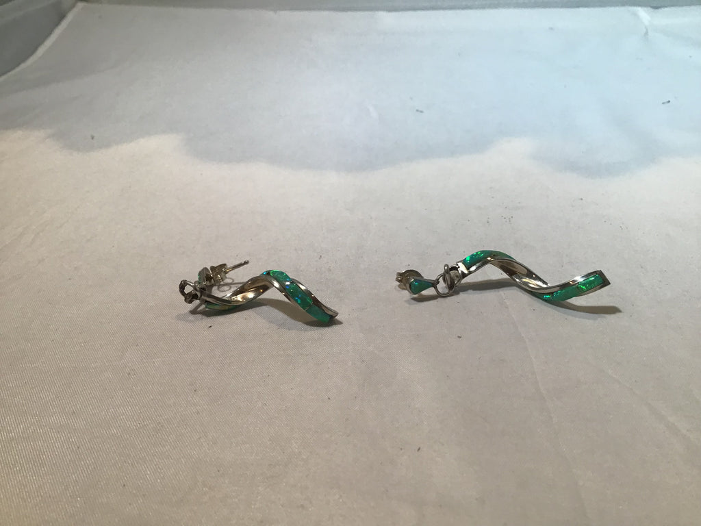 Green Fire Opal Dangle Post Earrings