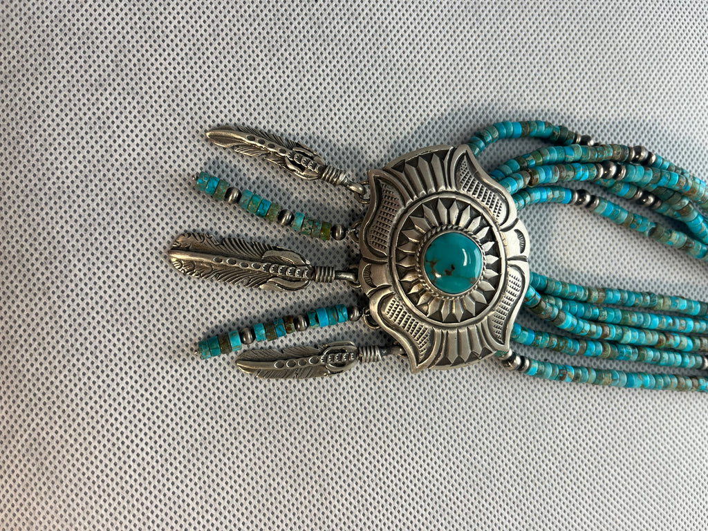 Turquoise Pendant with 5 strand Heishi beads