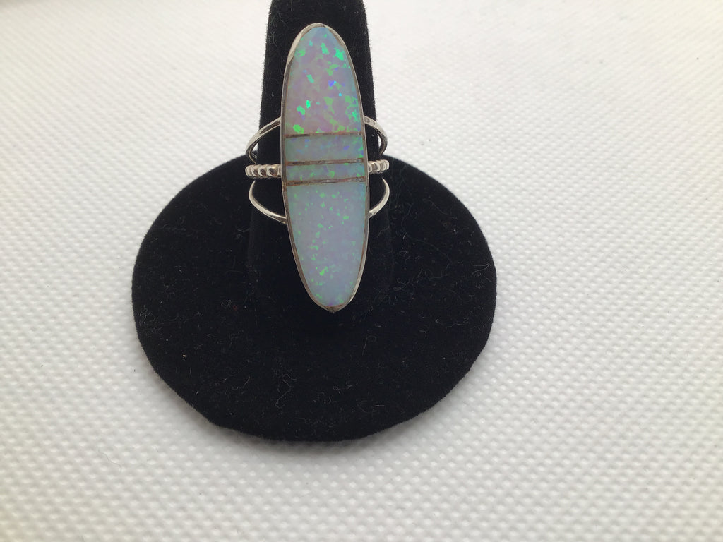 Sterling White Fire Opal Inlay Ring