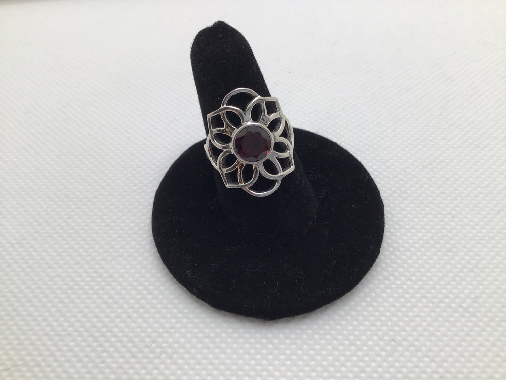 Sterling garnet flower ring