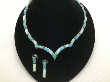 Turquoise and Fire OPal Inlaid necklace
