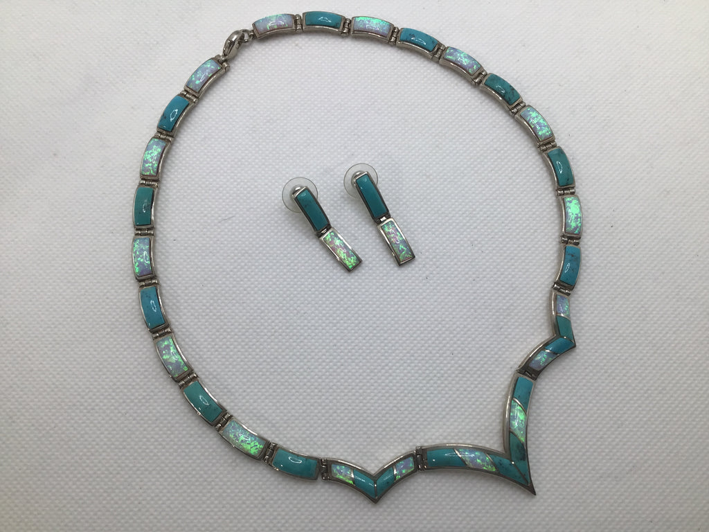 Turquoise and Fire Opal Necklace/Earring set