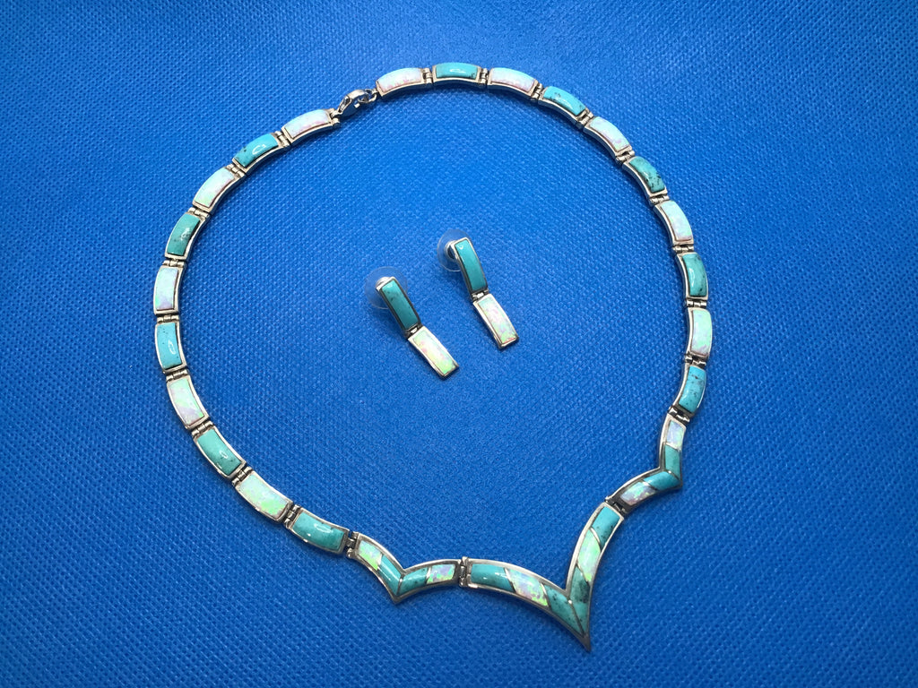 Turquoise and Fire Opal Necklace/Earring set