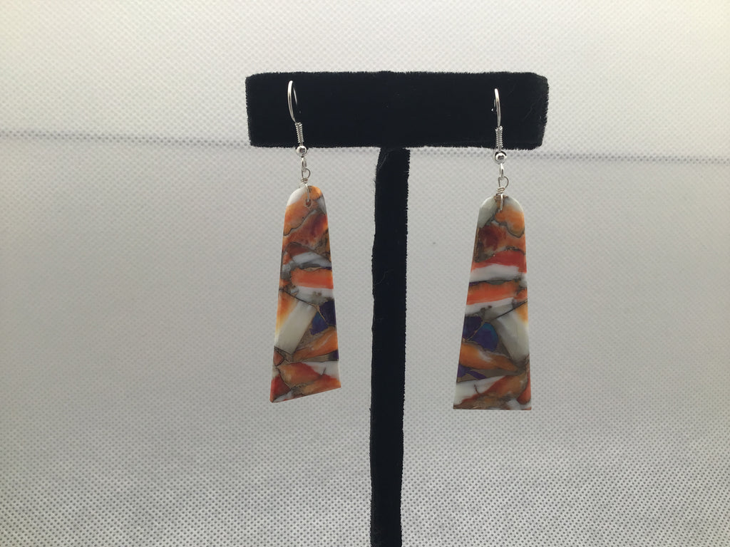 Cultured Turquoise, Spiny Oyster and bronze slab earrings
