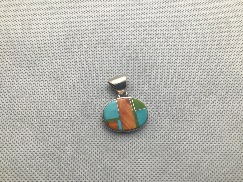 Turquoise gaspeite and orange spiny oyster sterling pendant