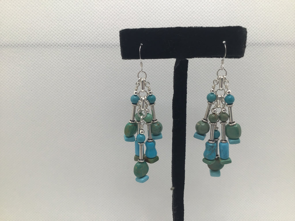 Blue and Green Beads Dangle Earrings