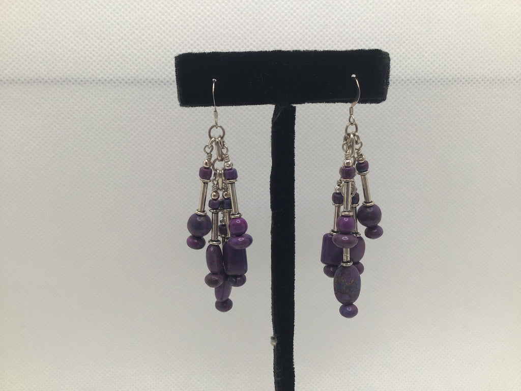 Magenta Purple Turquoise Beads Earrings