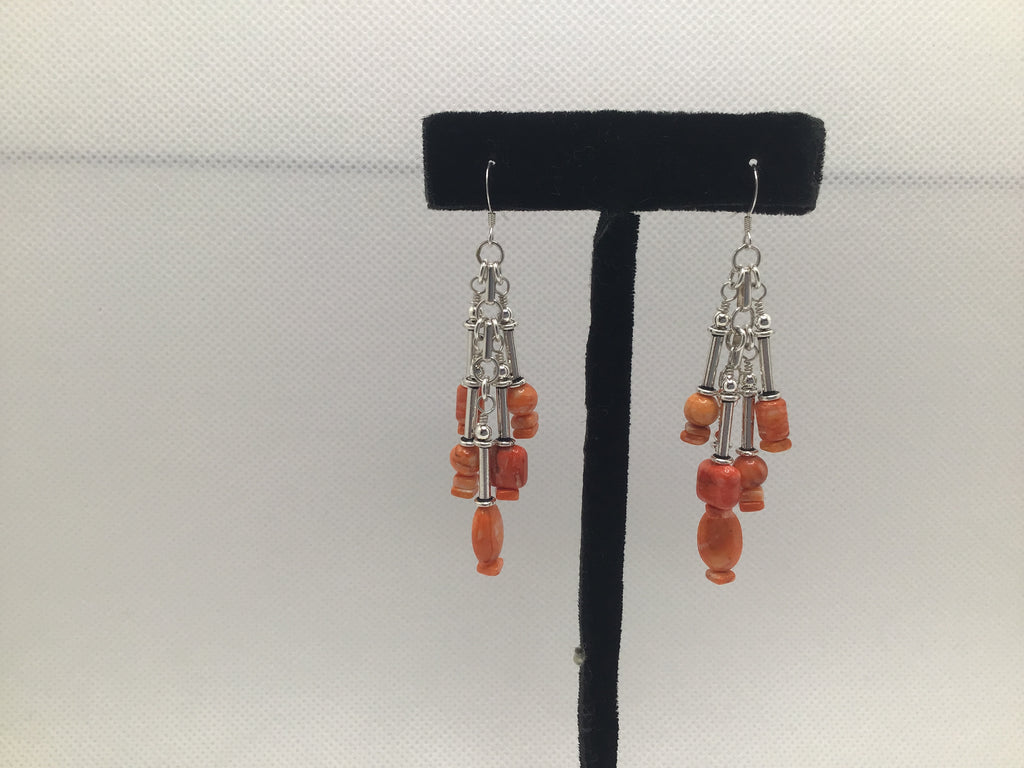 Orange Spiny Oyster Beads Dangle Earrings