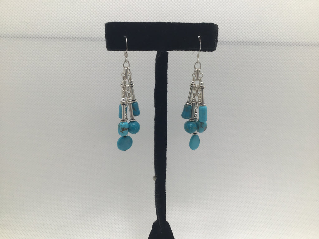 Blue Turquoise Beads Dangle Earrings