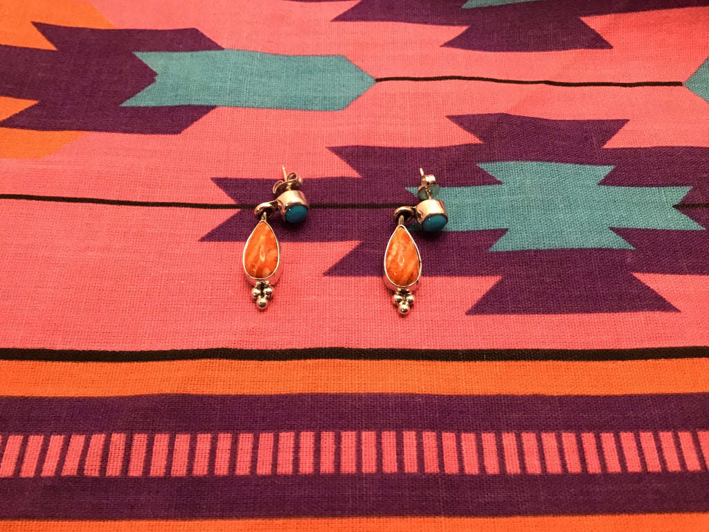 Turq and Orange Spiny Earrings