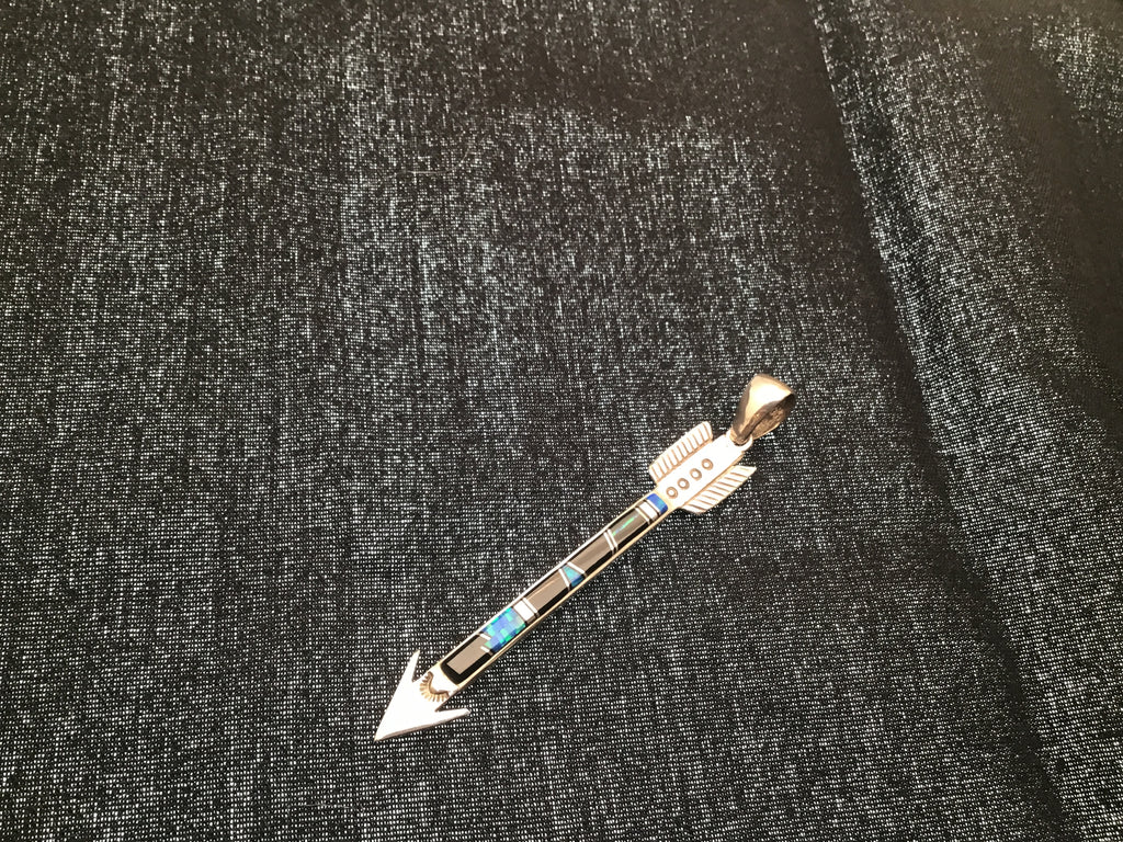 Arrow Pendant Onyx and Fire Opal Inlay