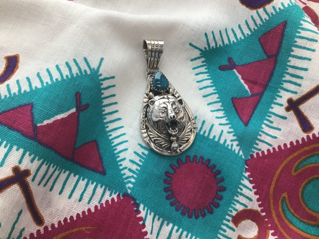 Bear Head Pendant with turquoise