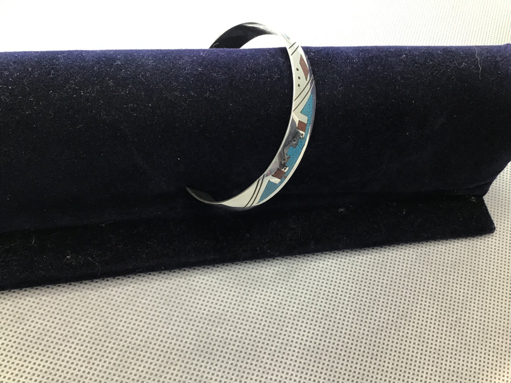 Chip inlay turquoise and coral bracelet