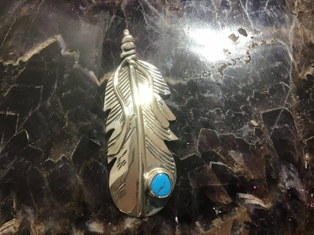 Feather Pendant with Turquoise