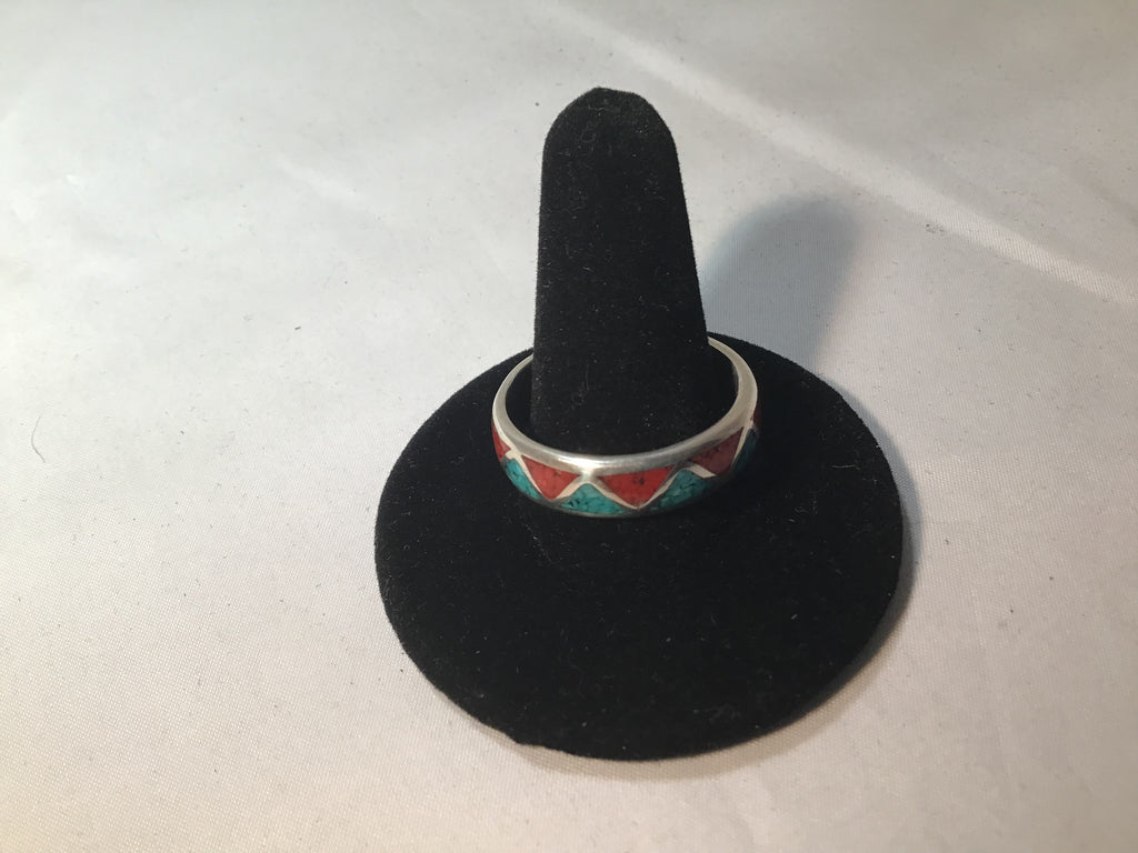 Turquoise and Coral Navajo Wedding Band