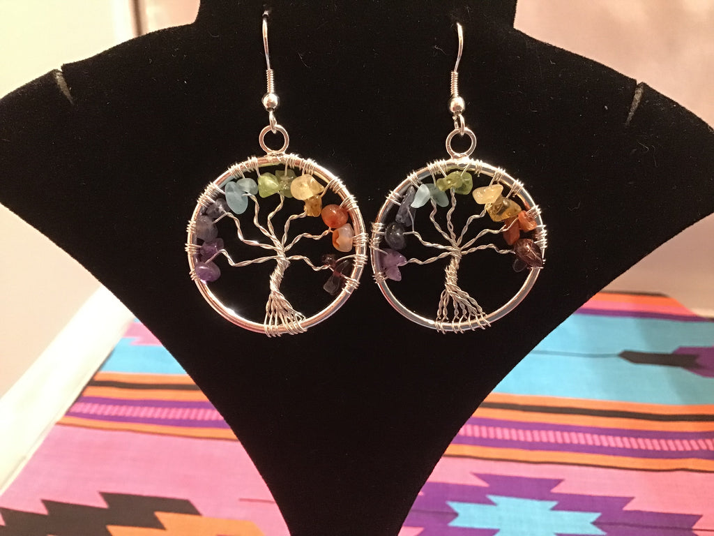 Multi color Stone Tree of Life Earings