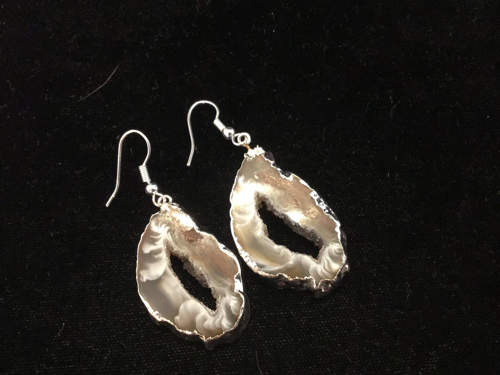 Silver Plated Agate Slice Earrings