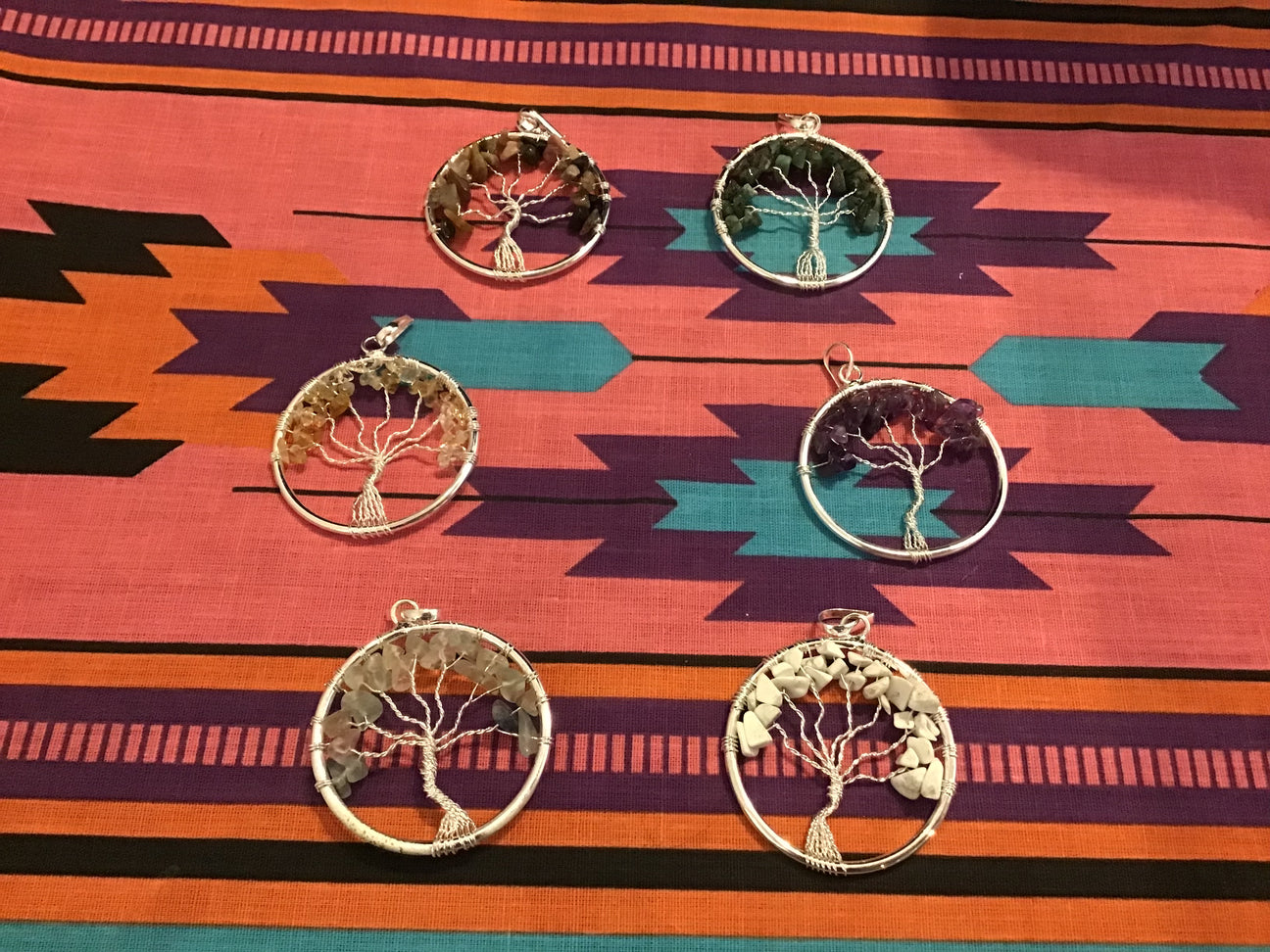 Assorted Gem Stone Tree of Life Pendants