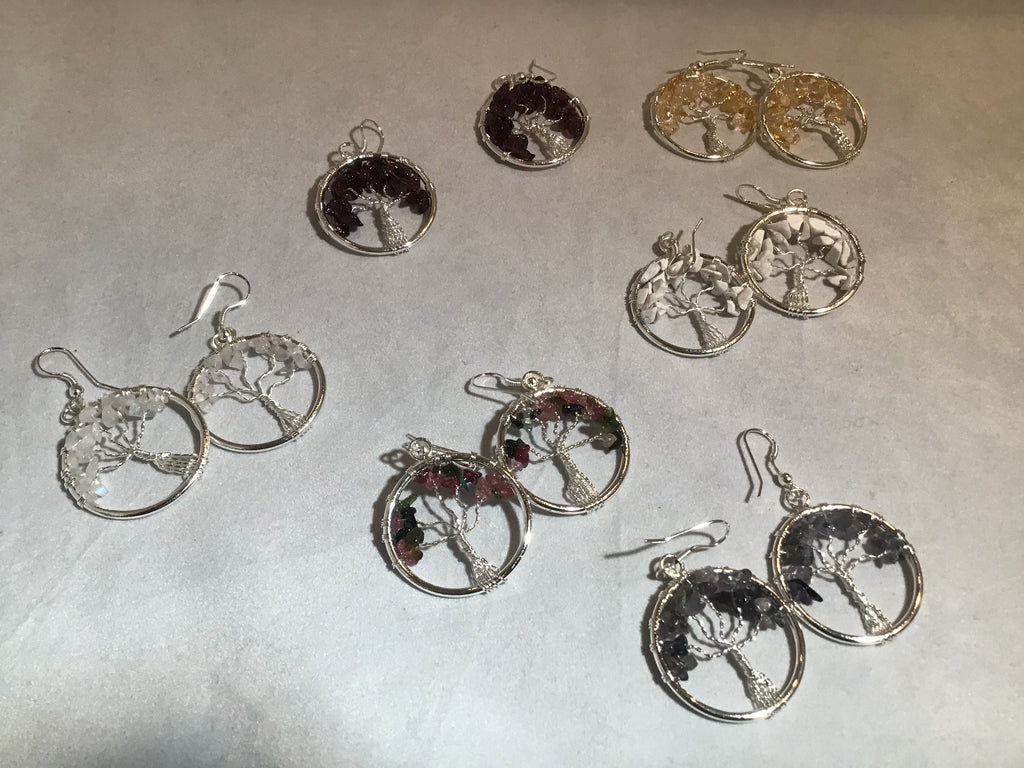 Assorted Gem Stone Tree Of Life Earrings