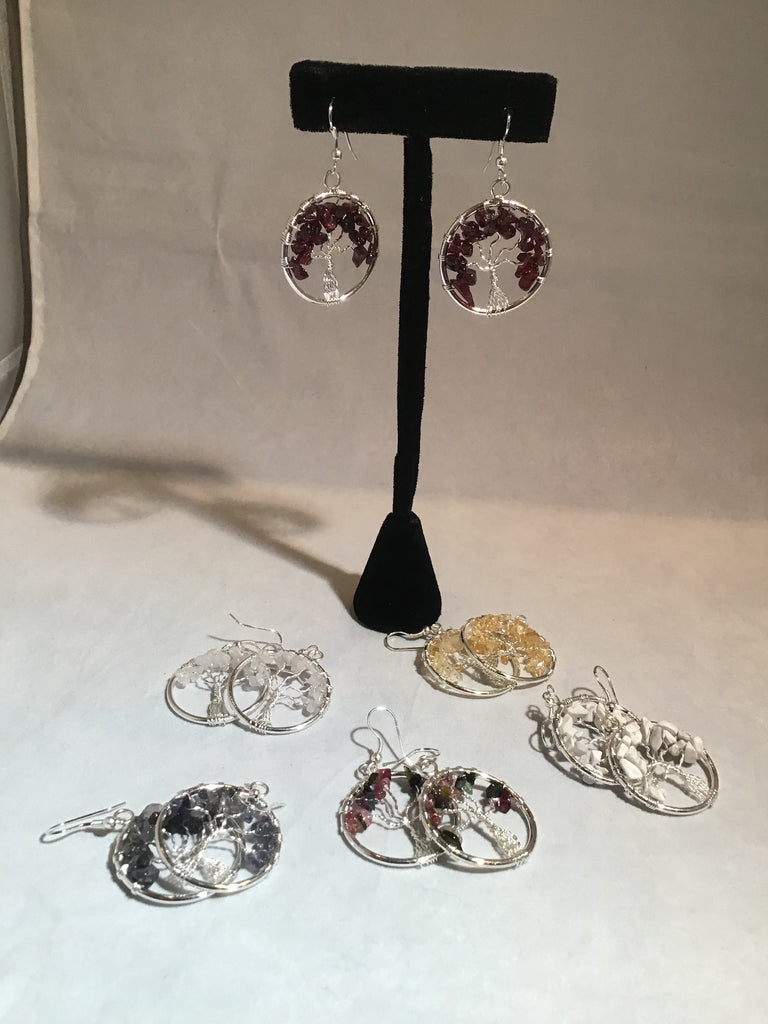 Assorted Chip Crystal Tree of Life Earrings