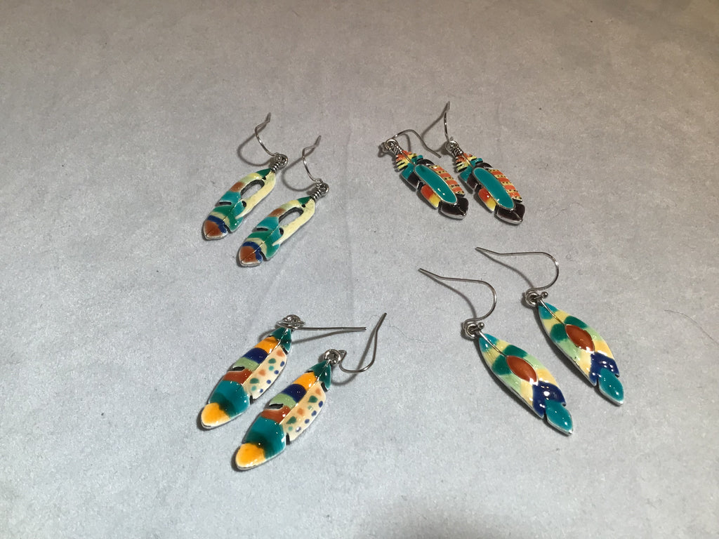 Assorted Color Ceramic Coated Feather Earrings