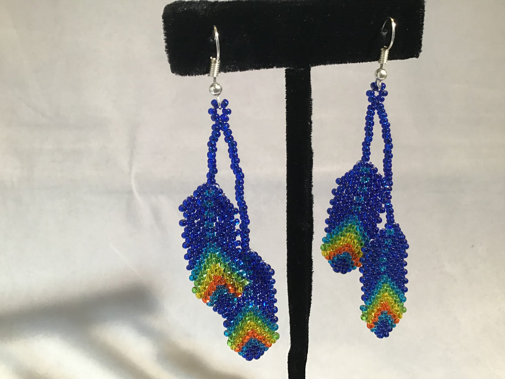 Dark Blue Seed Bead Feather Earring