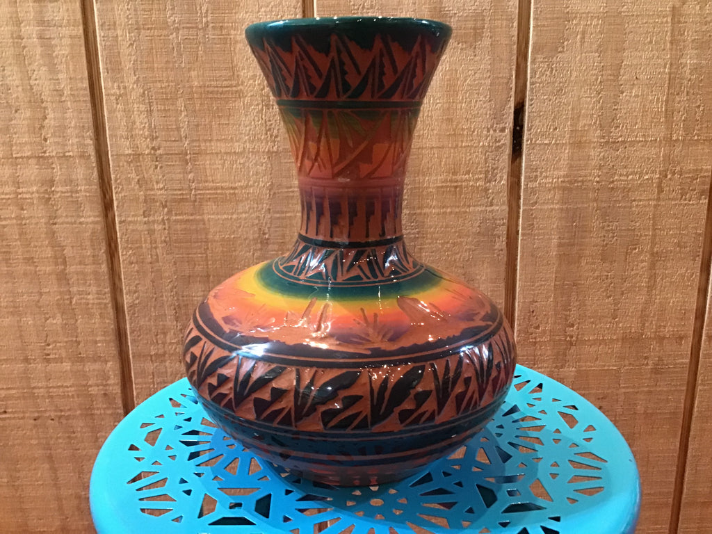 Glazed Hand Painted and Etched Pottery