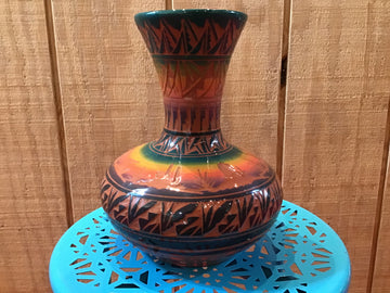Glazed Hand Painted and Etched Pottery