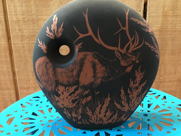 Red Caly Navajo Pottery with Elk