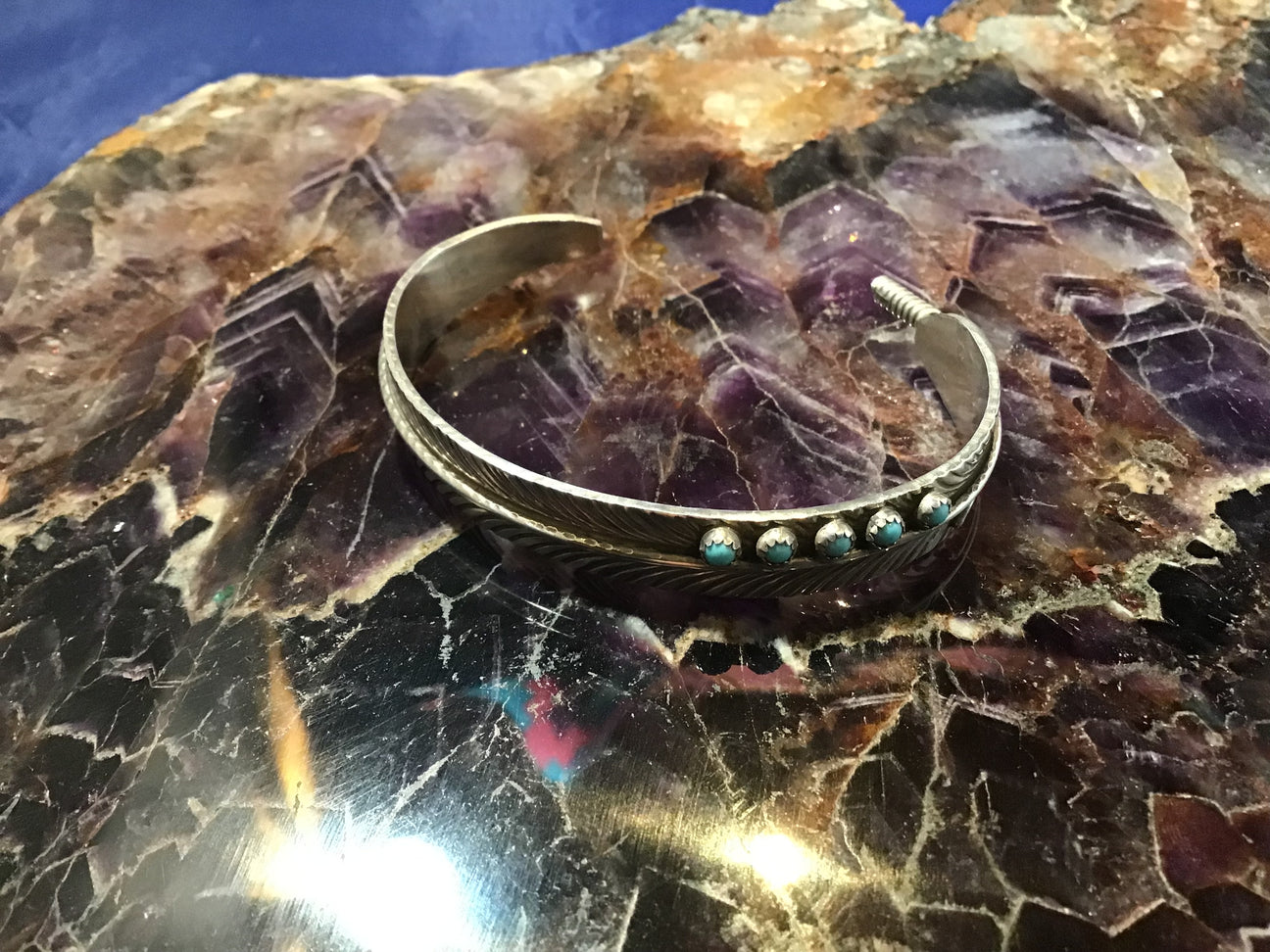 Sterling Feather Cuff Bracelet with Turquoise