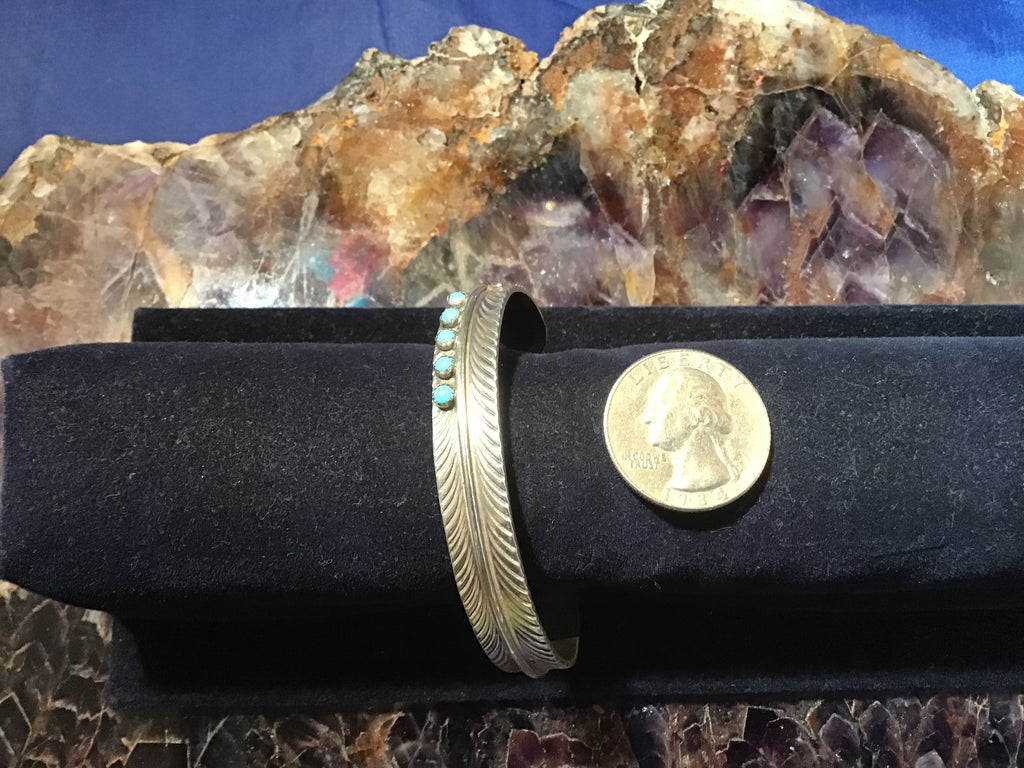 Sterling Feather Cuff Bracelet with Turquoise