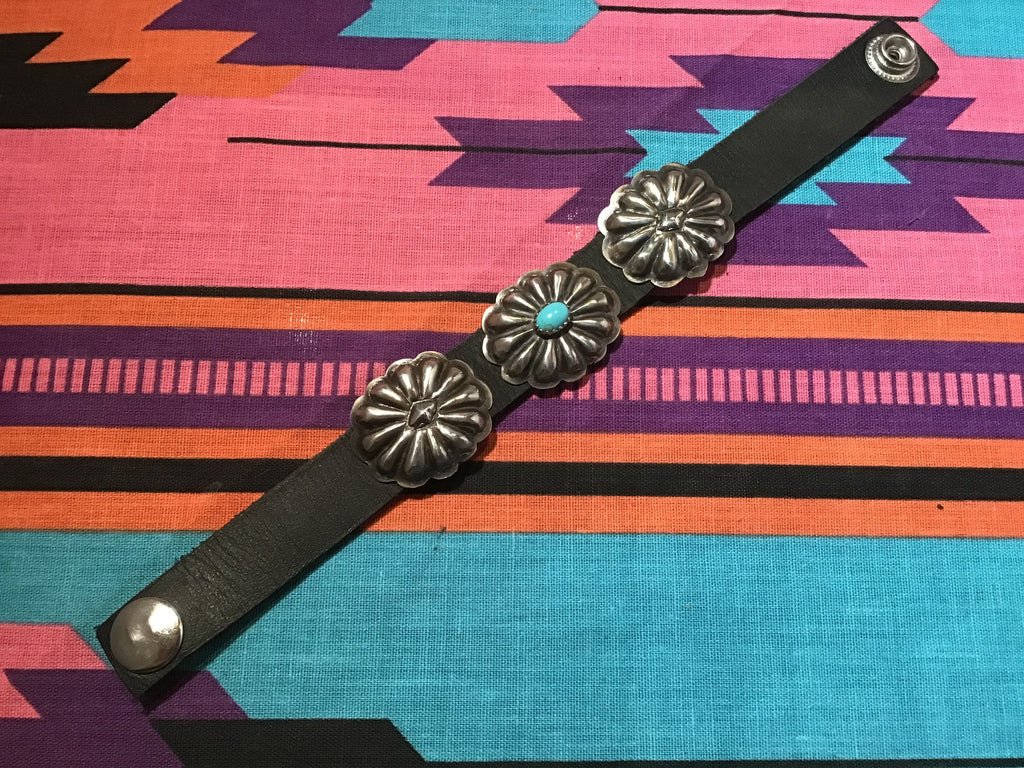 Leather Bracelet with Sterling Conchos