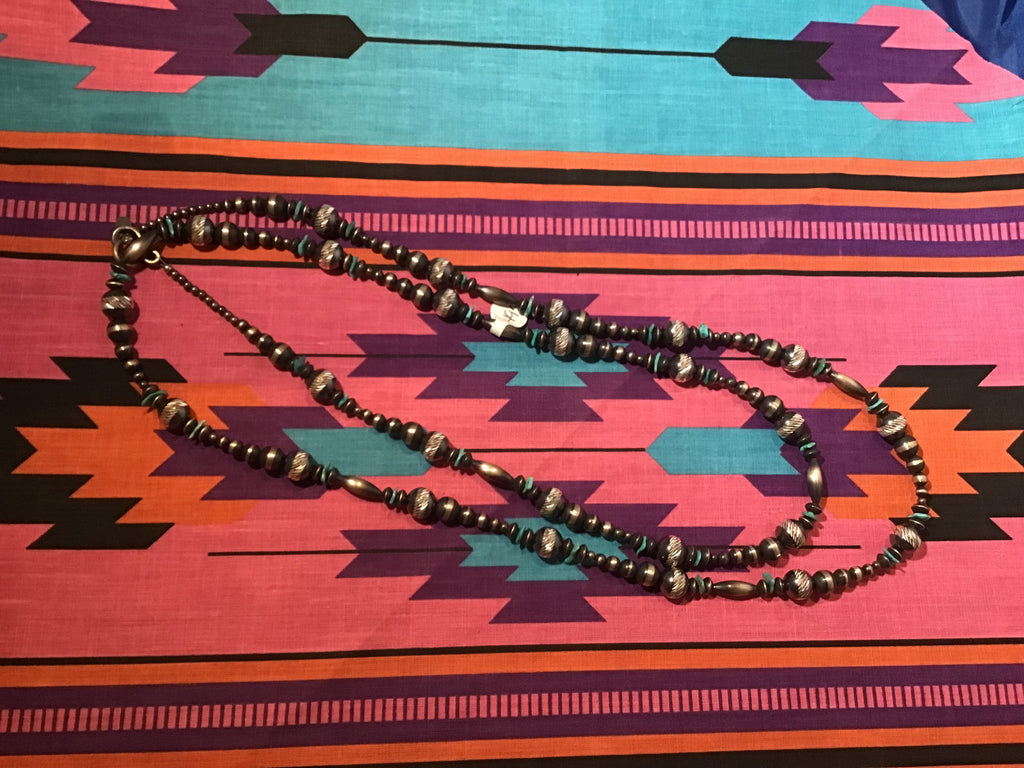 Diamond Cut Navajo Pearls with Turquoise
