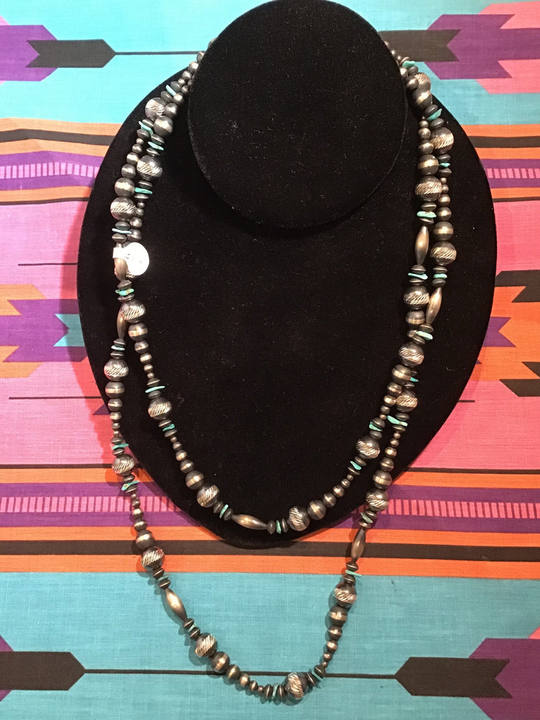 Diamond Cut Navajo Pearls with Turquoise